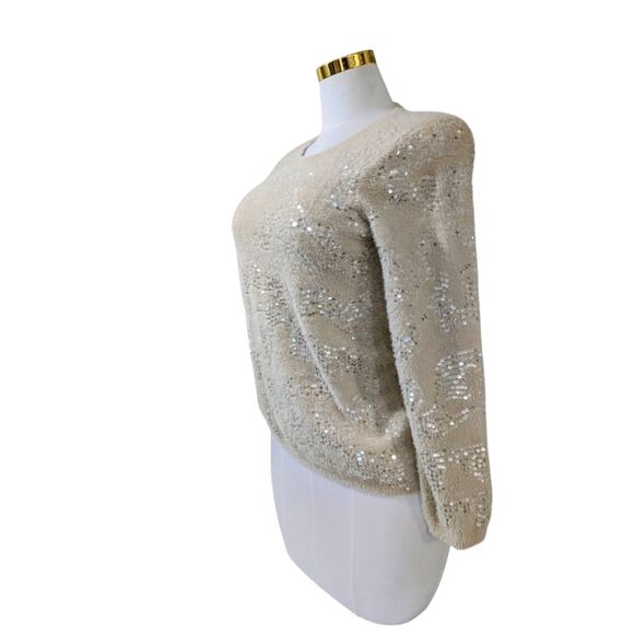 Soft Beige Sequin Knit Sweater Women’s Small Unbranded Cozy Textured Pullover - Picture 2 of 10